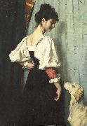 Therese Schwartze Young Italian woman with a dog called Puck. Germany oil painting artist